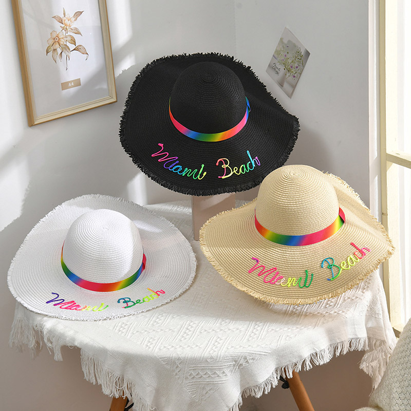 Custom Brodery Lady Uv Protect Floppy Straw Hat