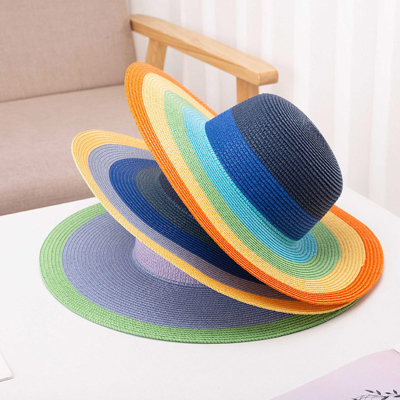 Brugerdefineret logo Rainbow Stripe Floppy stråhat