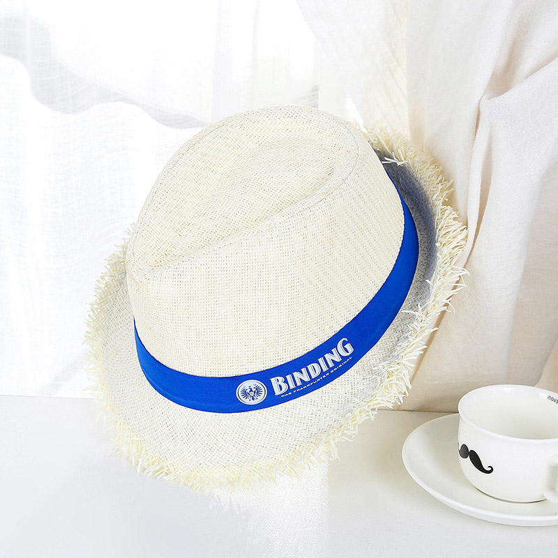 Brugerdefineret logo hvid rullet skygge papir halm trilby hat