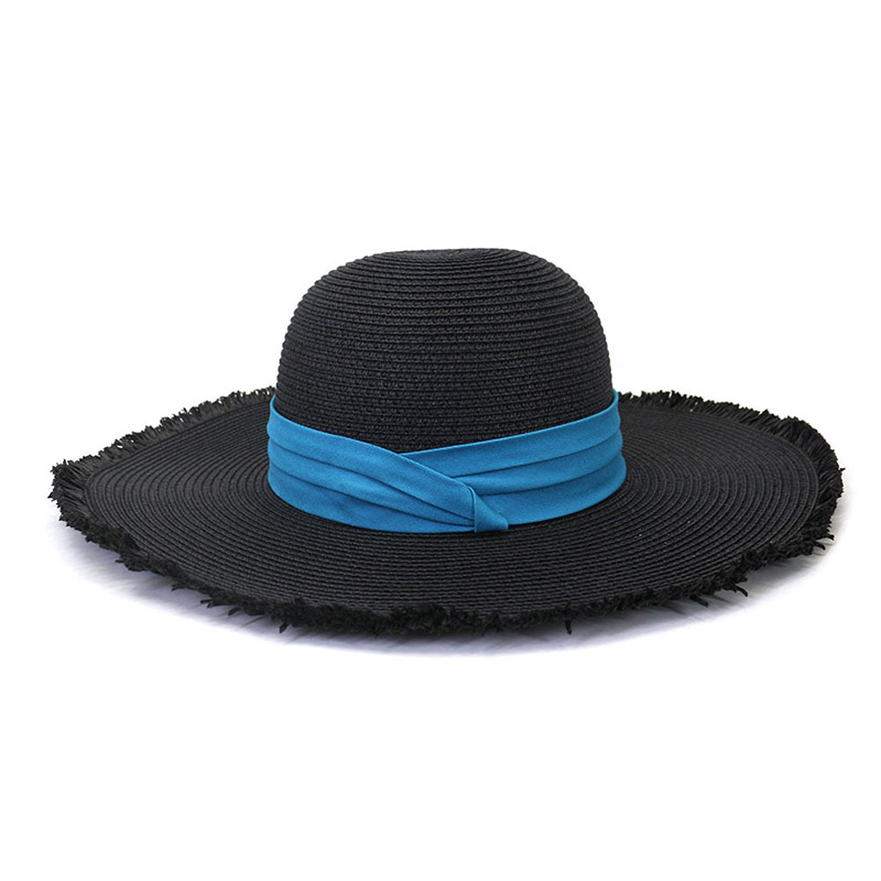 Moderigtig Blue Band Bred Rim Beach Hat til Lady